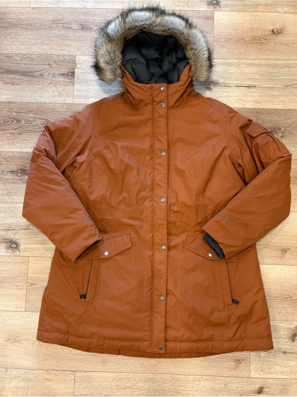 Women’s Eddie Bauer Superior Down Stadium Parka in Antique Bronze and Gray-2X
